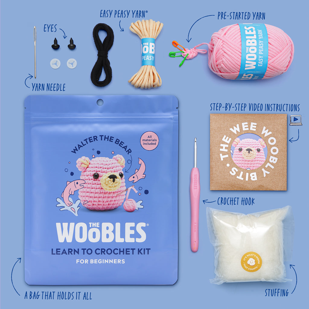 Walter the Bear Pink Crochet Kit - Crochet Cute Characters