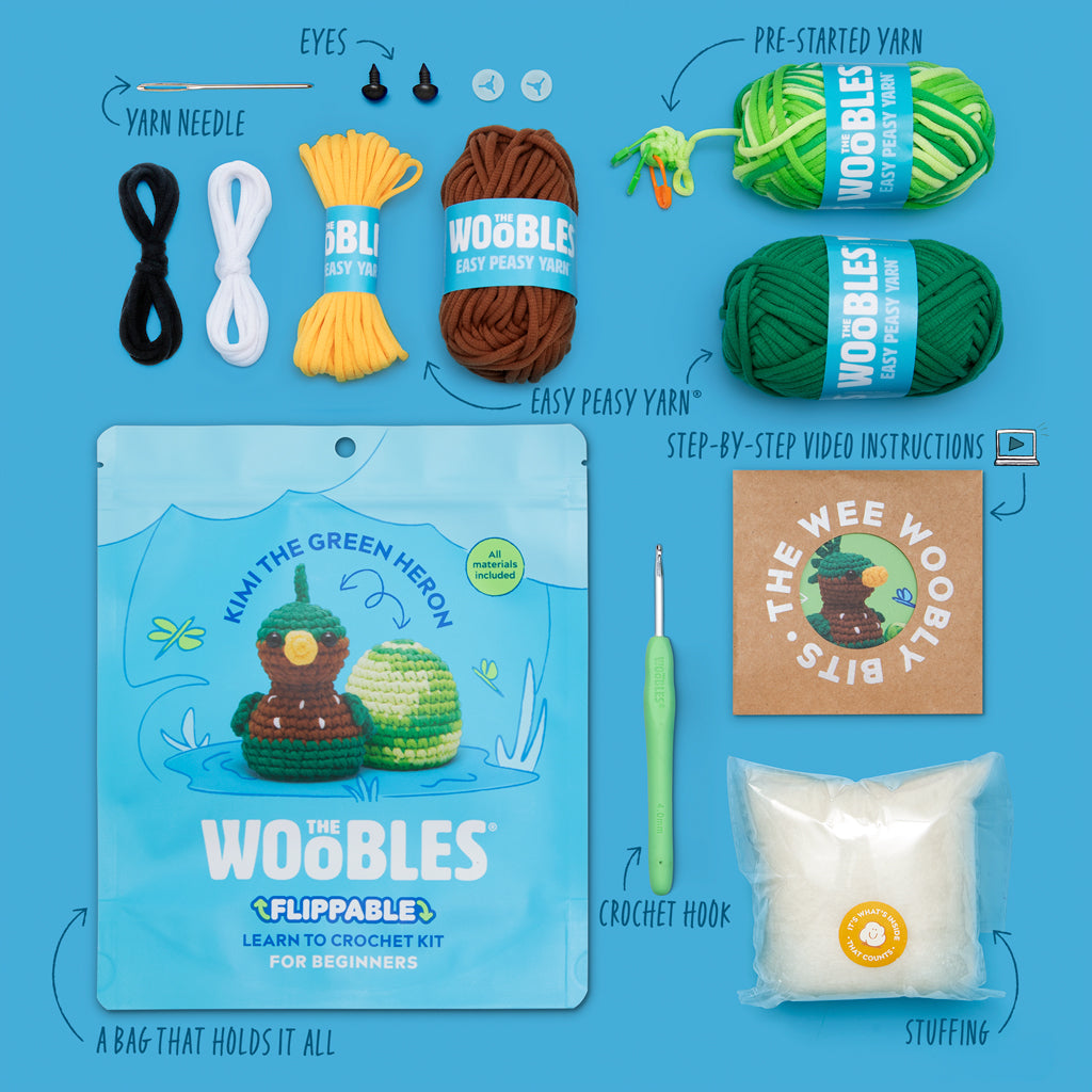 Kimi the Green Heron Crochet Kit - Make More Woobles