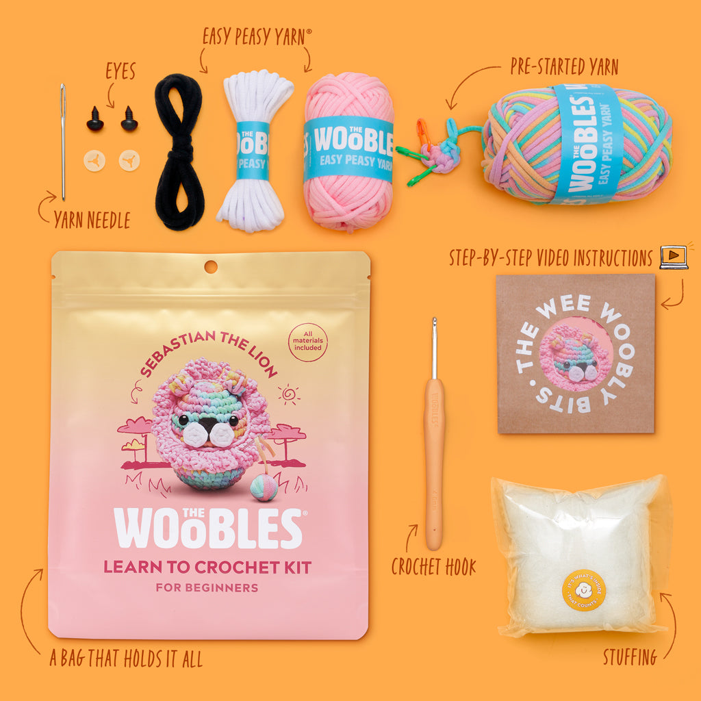Sebastian the Lion Pastel Crochet Kit - Woobles Kit Big Smile
