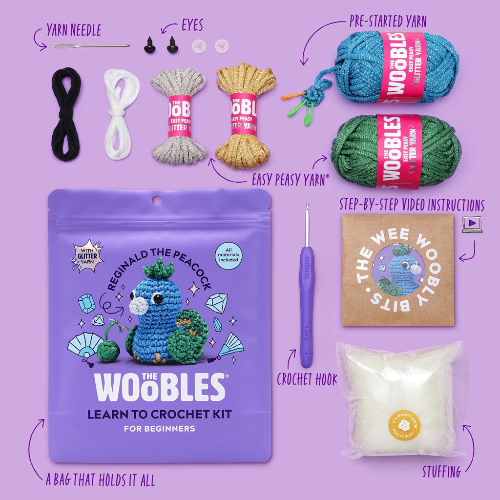 Reginald the Peacock Crochet Kit - Ready with Yarn