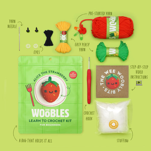 Alice the Strawberry Crochet Kit - Woobles Yarn Joy