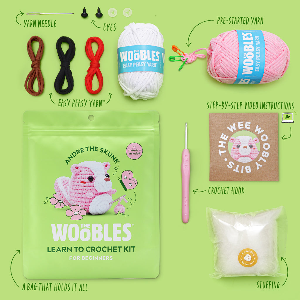 Andre the Skunk Pink Crochet Kit - Meet Your Wooble