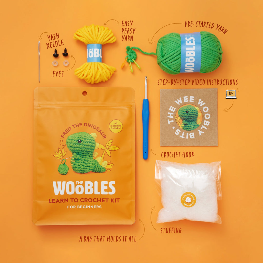 Fred the Dinosaur Crochet Kit for Beginners - Ready with Hook